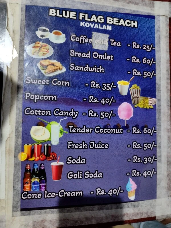 Blue flag beach snacks menu